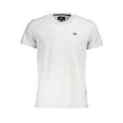 Grå Bomuld T-Shirt med Broderi og Print