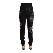 Sort Pyntet Midt-Talje Denim Jeans