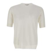 Hvid Linned Bomuld T-shirt Ribbet Tekstur