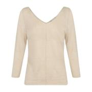 Linned Pointelle V-Hals Sweater