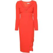 Orange V-Neck Midi Kjole