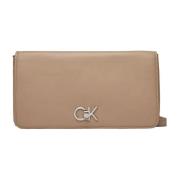 Beige Skuldertaske Clip Lukning Kvinder