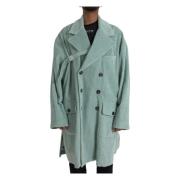 Blå Corduroy Trench Coat Jakke