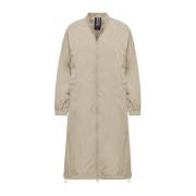 Lang bomber nylon frakke beige