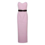 Pink Strapless Midi Kjole med Bue