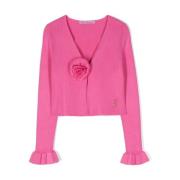Pink Sweater med Rose Appliqué