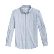 Blå Stribet Regular Fit Oxford Skjorte med Polo Button Down Krave
