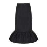 Taffeta Midi Nederdel Sort