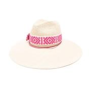 Fuchsia Pink Straw Hat med Hækledetalje