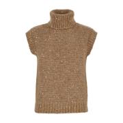 Høj hals ærmeløs sweater beige