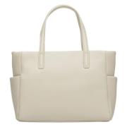 Kvinders Lys Beige Shopper Taske lavet af Premium Italiensk Ægte Læder ER00115082