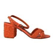 Orange Sequin Ankelrem Sandaler