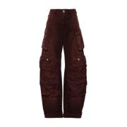 Burgundy Denim Wide Leg Trousers