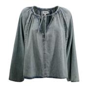 Rynket Denim Bluse