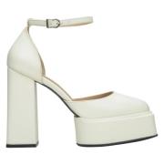 Kvinders Lyse Beige Læder Platform Sandaler ER00115153