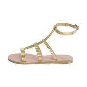 Gylden Læder Ankelbundet Sandal