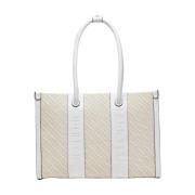 Beige Shopper Taske med Broderet Logo