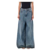 Højtaljede Wide-Leg Olieblå Jeans