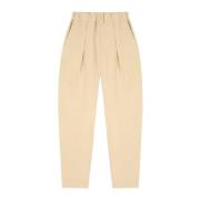 Beige Linen Silk Elastic Waist Pants