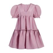 Mørk Pink Taffeta Babydoll Kjole