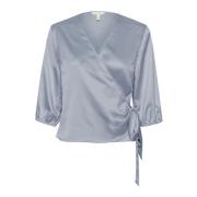 Elegant Wrap Bluse med 3/4 Ærmer