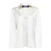 Elegant Off-White Satin Shirt