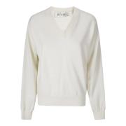 Uld V-hals Sweater med Ribbed Detaljer