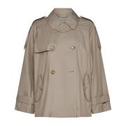 Beige Kort Dobbeltbrystet Trenchcoat