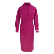 Elegant Corduroy Dress with Stand-up Collar