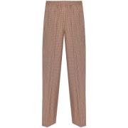 Beige Check Wide Leg Trousers