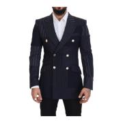 Italiensk Håndværk Navy Blue Peak Lapel Blazer