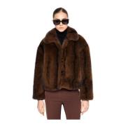 Kort Faux Fur Jakke Klassisk Krave