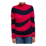 Højhalset Bølgestribet Sweater Marine Fuchsia