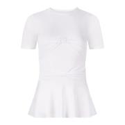 Hvid Peplum T-shirt med Bue Detalje