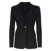 Sort Enkeltknap Blazer Jakke med Metal Knapper