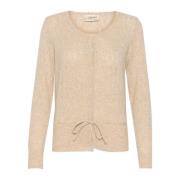 Beige Melange Strikbluse med knaplukning