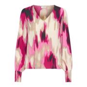 Pink Abstract Print Bluse Top