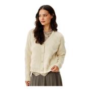 Cream Strik Cardigan med V-Hals