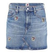 Broderet Denim Mini Nederdel