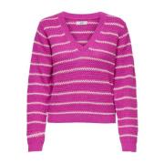 Stribet V-hals Sweater Kvinder