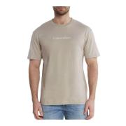 Logo Bomuld TShirt - Beige Rund Hals Kort Ærme