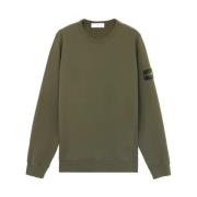 Ribbet Crewneck Børstet Bomuld Fleece Sweater