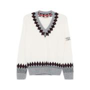 Hvid Kabelstrik V-hals Sweater