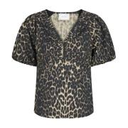 Leopard Print Puff Sleeve Bluse