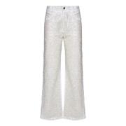 Hvid Sequin Broderet Straight-Leg Jeans