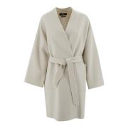 Creme Midi Robe Coat med Shawl Krave