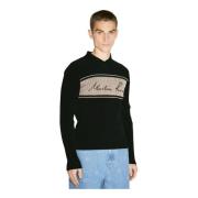 Chenille V-Neck Sweater med Logo Broderi