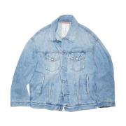 Blå Cropped Denim Jakke Yttertøj