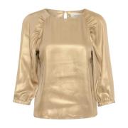 Guld Metallic Bluse med Skulder Effekter