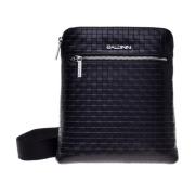 Crossbody bag in black woven print leather